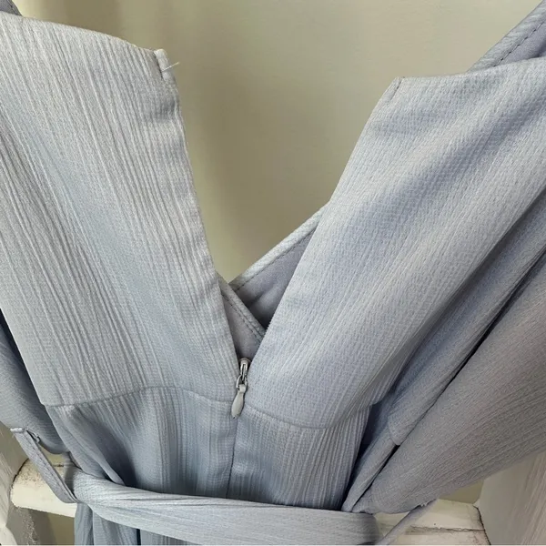 Rumor Light Blue Belted Flared Ruffle Bottom Mini Dress SZ Small - Image 4