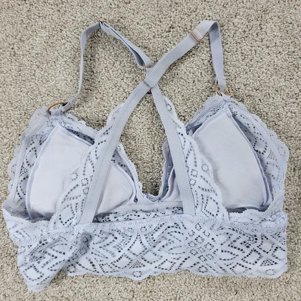 Aerie Lace Bralette Womens S Blue Padded Adjustable Crossed Strap Lingerie Top - Image 8