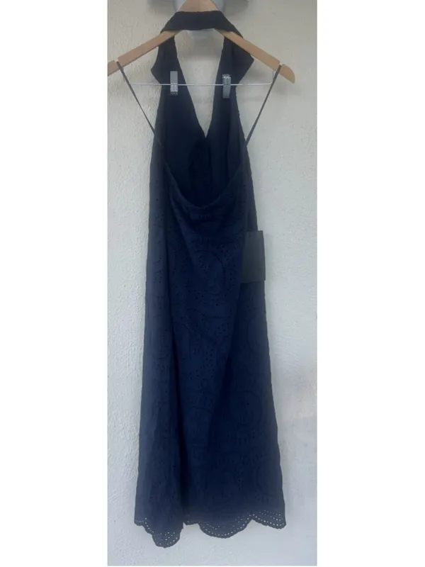 Tuckernuck Navy Nautical Eyelet Jagger Halter Dress Scallop Coastal Beach Resort - Image 8