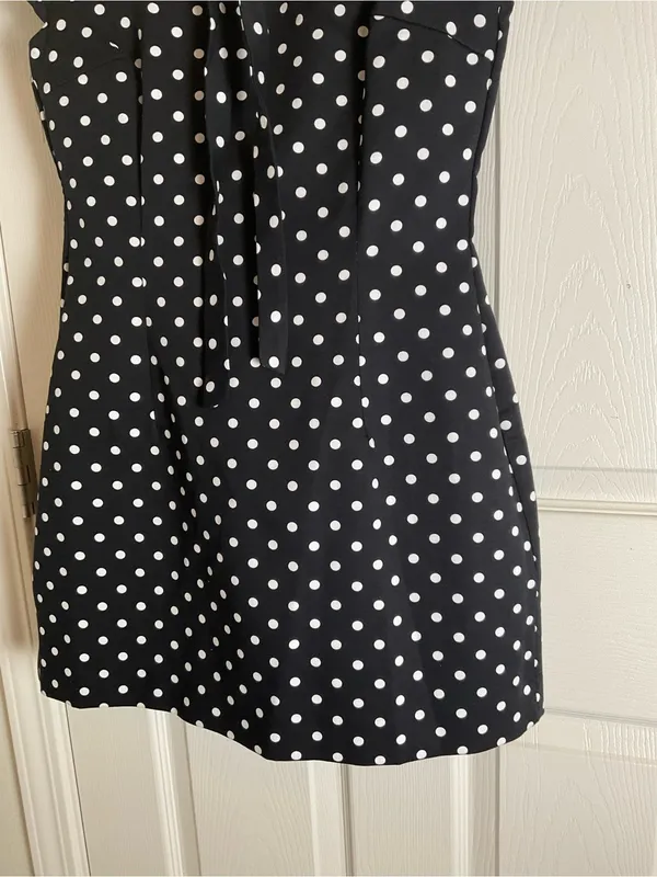 Zara Black White Polka Dot Cutout Neck Short Sleeve Skort Romper Dress Size M - Image 6