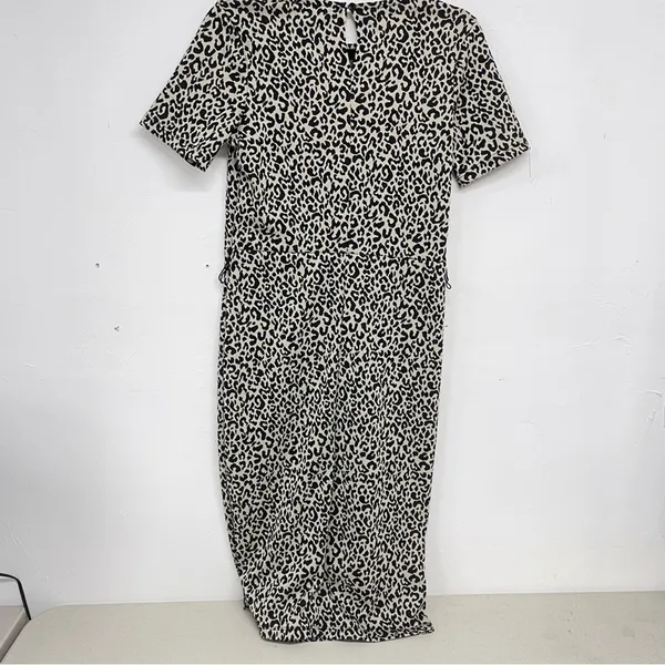 Zara Brown Animal Print Short Sleeve Knee Length Sheath Dress Womens M Leopard - Image 11