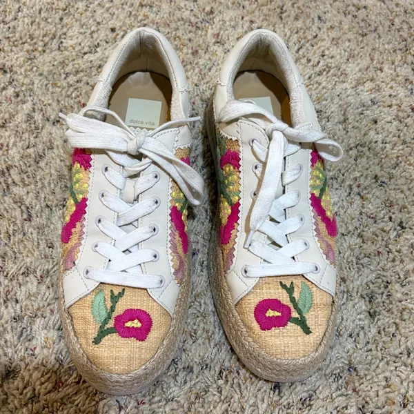 Dolce Vita Azalia Floral Embroidered Woven Raffia Sneakers Size 8.5 - Image 5