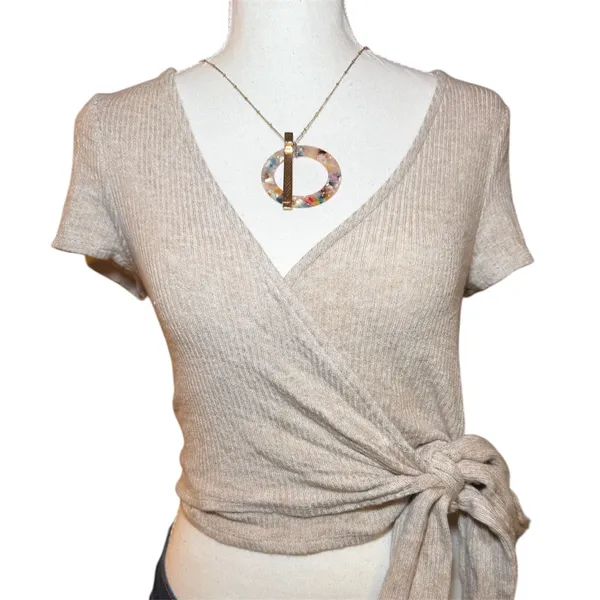 Project Social T x Urban Outfitters‎ Ribbed Knit Wrap Tie-Front Top, Size M - Image 2