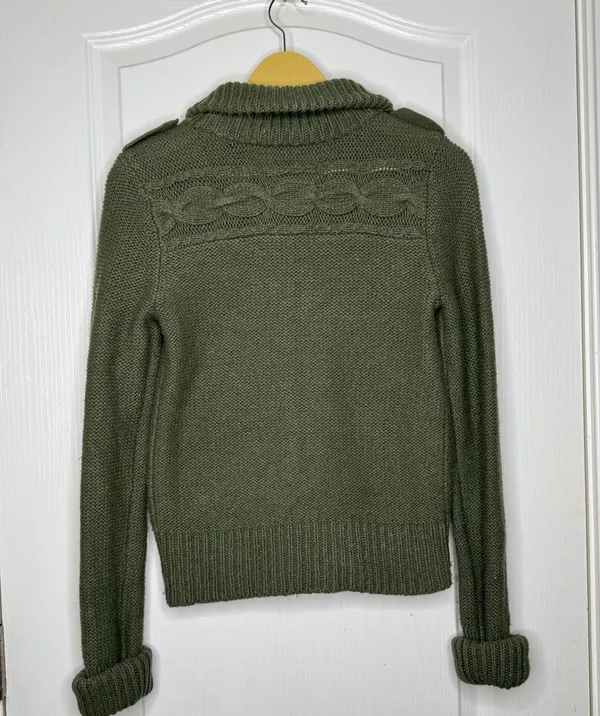 American Eagle Y2K Olive Military Wool Rabbit Hair Knit Cardigan Jacket S - Image 11