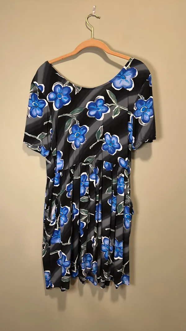 Vintage 90s Mangos & Salsa Blue Floral Drop Waist Dress - Image 2
