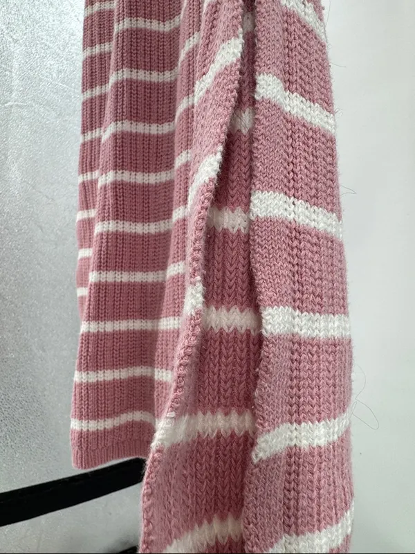 Merokeety Striped Pink sweater Maxi Dress v-neck Collared L side slits casual - Image 10