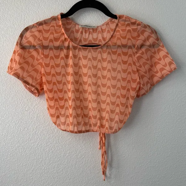 Dippin’ Daisy’s Boat Neck Short Sleeve Allover Open Back Mesh Crop Top Medium - Image 2