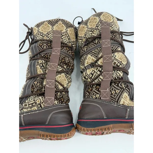 Pajar Winter Boots Women 7.5 Brown Fair Isle Apres Ski Duck Boots - Image 8