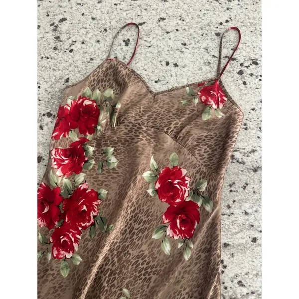 vintage Secret Treasures y2k leopard and rose satin slip dress S Small - Image 2