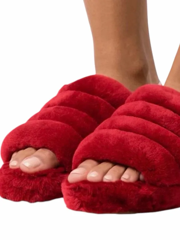 UGG Women’s Fluff Yeah Slides in Ruby Red Size 9 - Image 2