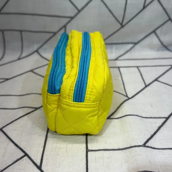 Tula Cosmetic Bag Small Yellow Quilted Double Zip Makeup Pouch‎ - Image 4
