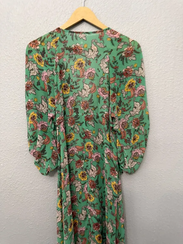 Free People Earthfolk Button Front Maxi Dress Size Small Ruched Sleeves V-neck - Image 5