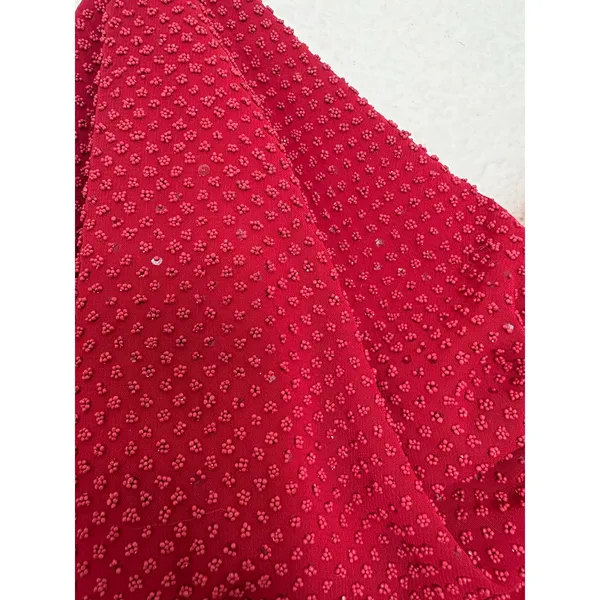 Vintage Y2K Red Beaded Asymmetrical Hem Midi Dress Medium Fairy Whimsigoth 90s - Image 7