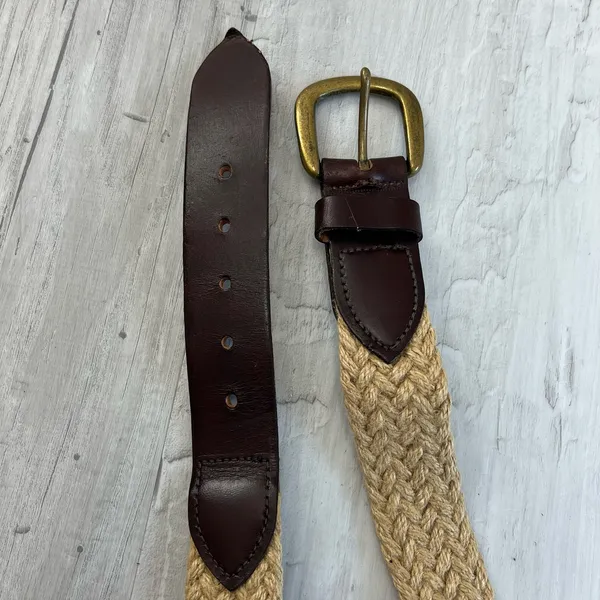 Brown Braided Rope Leather Gold Buckle Belt 37" - Image 6
