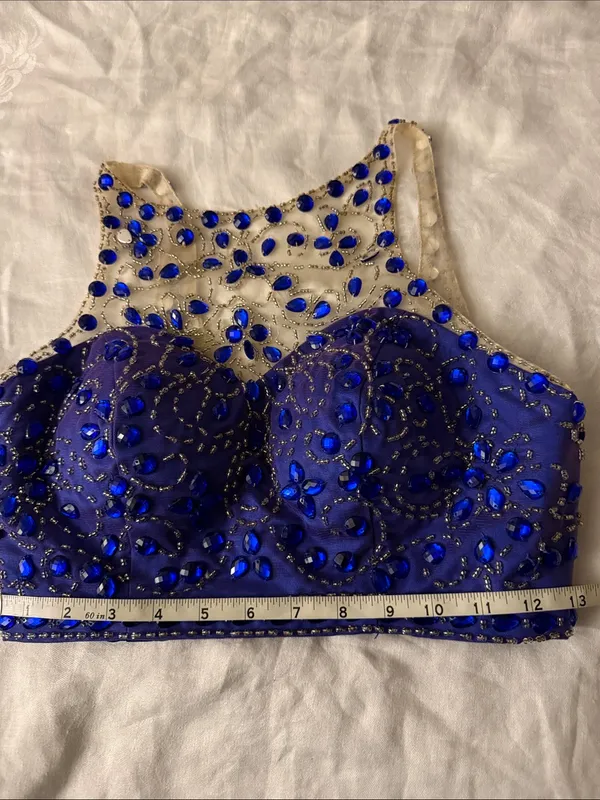 Kids Embellished Royal Blue Jewel Crop Dress Top - Image 6