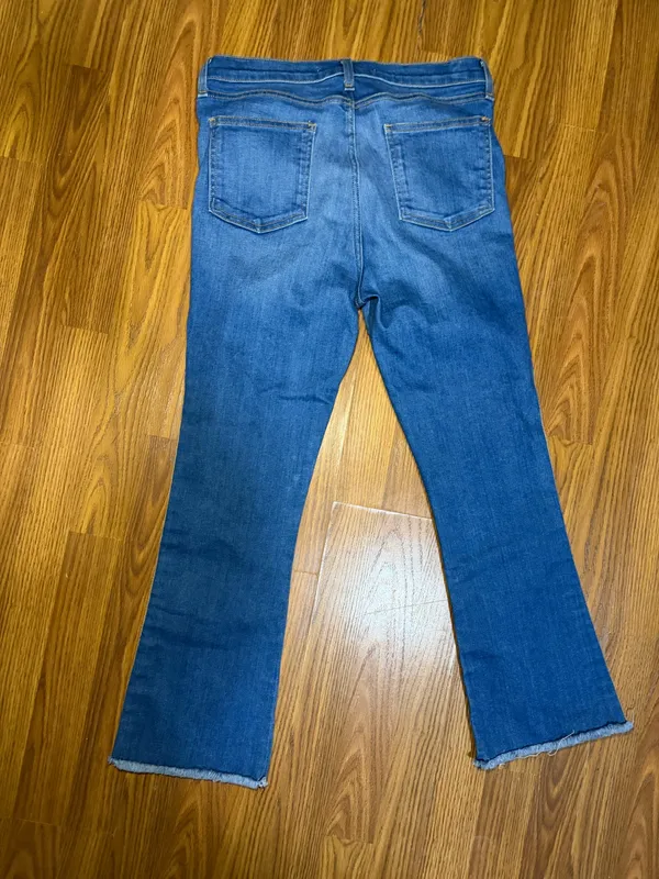 NWOT Veronica Beard Carolyn 10" baby boot high-rise jeans blue & gold tuxedo stripes size 28 - Image 4