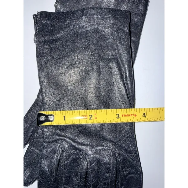 FOWNES Long Vtg Black‎ Leather Soft Gloves Womens Sz 7.5 G - Image 5