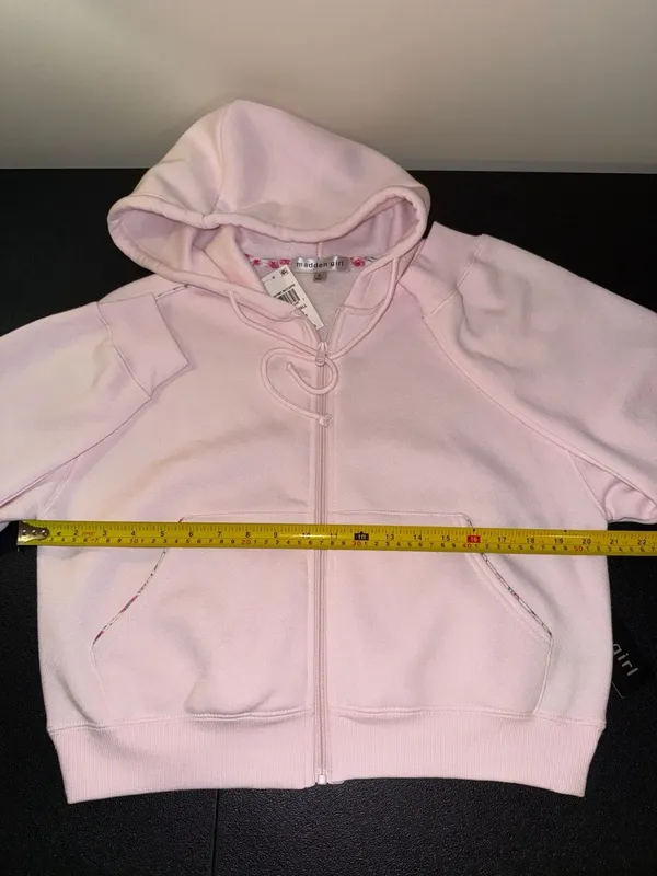 Madden Girl Women's Pink Zip-Up Cropped Hoodie with Floral Detail - Image 4