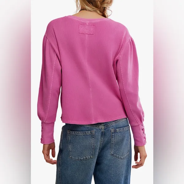 Free people we the free lapis lace up cuff cotton thermal top NWT XL plumdrop - Image 2