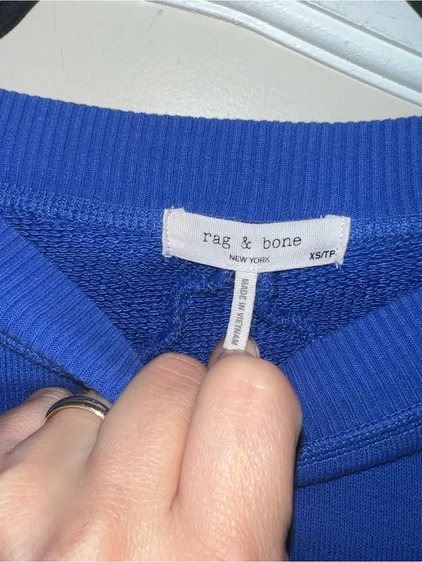Rag & Bone Royal Blue Vintage Terry Crewneck Sweatshirt Cropped - Image 4