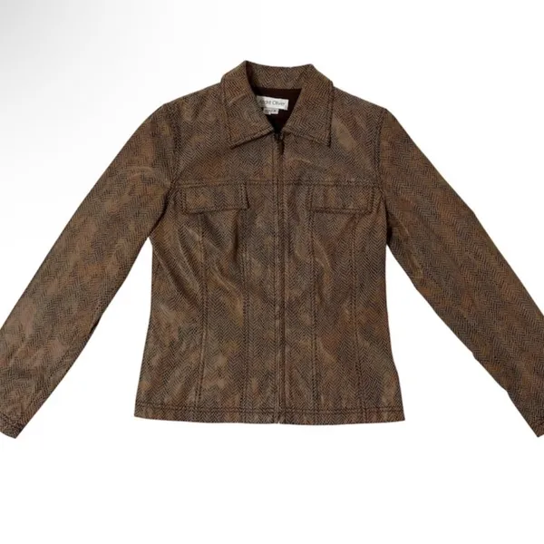 Andre Oliver Women’s Brown Black Faux SnakeSkin Leather Collared Jacket 4 - Image 5