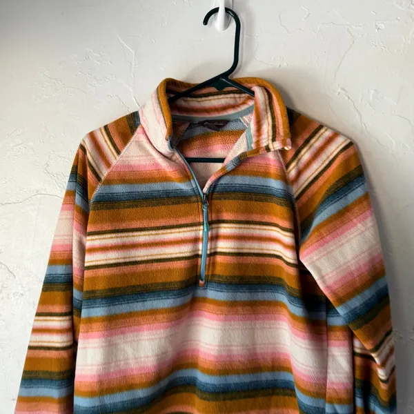 Eddie Bauer Fleece Pullover Striped Quarter Zip Pink Blue Brown Western Aztec‎ - Image 2
