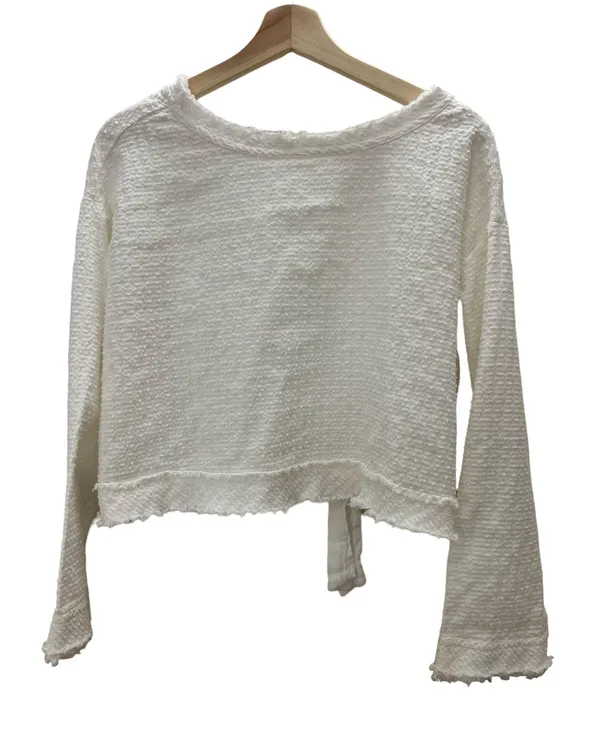 Free People Walking in Hueco Textured Ivory Split Back Boho Top Size XS - Image 5