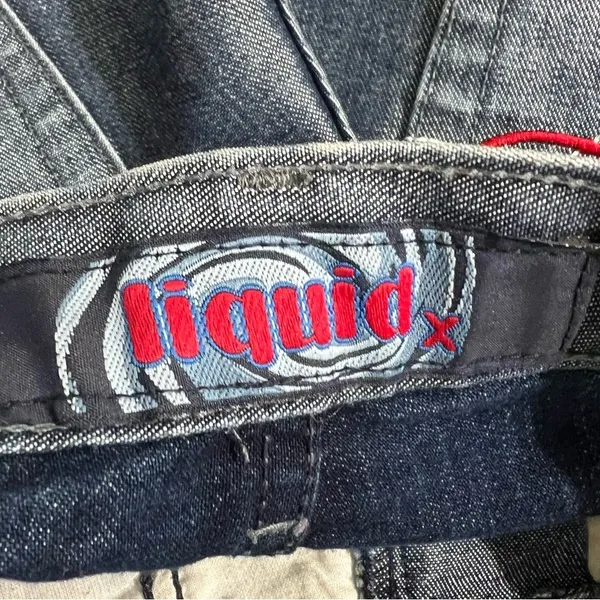 Liquid X Vintage Acid Wash Denim Shorts Red Pocket Embroidery Size 0 - Image 4