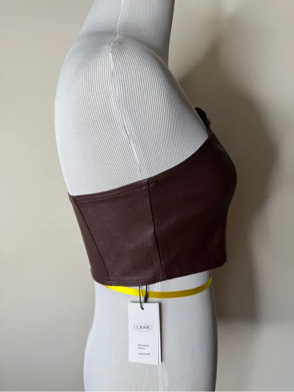 Cider Brown Faux Leather Corset Crop Top NWT S - Image 3