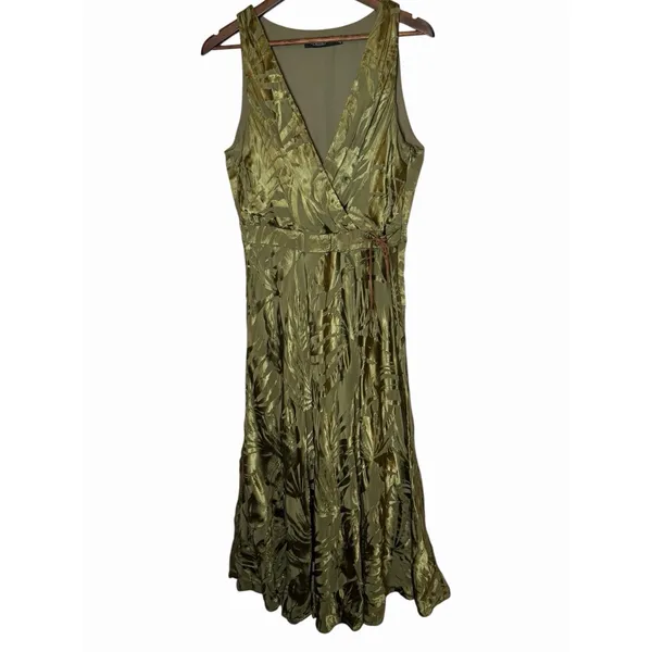 Lauren Ralph Lauren 12 Olive Green Botanical Jacquard Lace-Up Maxi Dress - Image 4