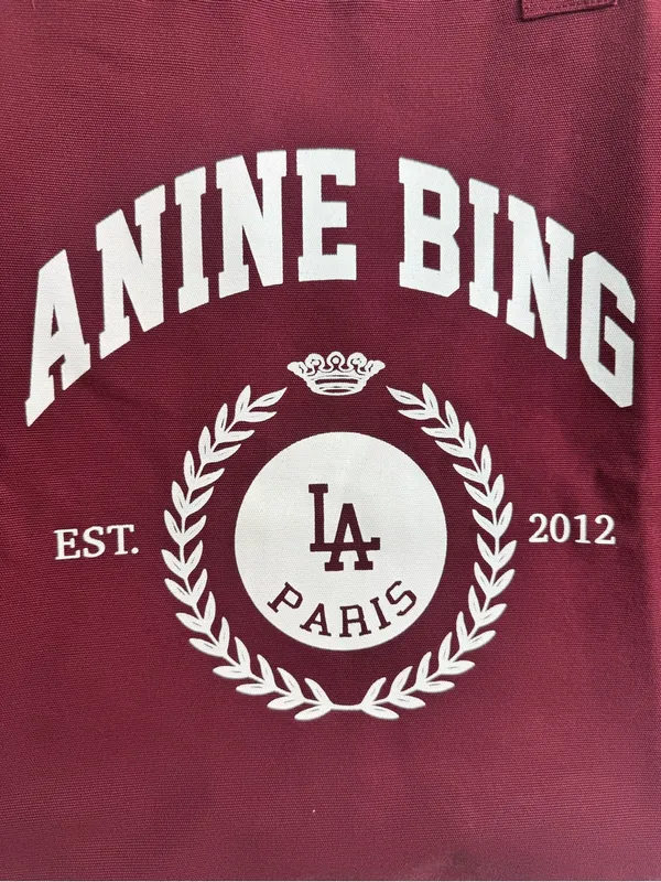 NWT ANINE BING Leo Canvas Tote Collegiate Fig Burgundy Bag - Image 3