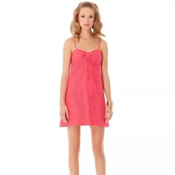 Lilly Pulitzer Karina Lipstick Pink‎ Lace Empire Waist Dress Adorable - Image 3