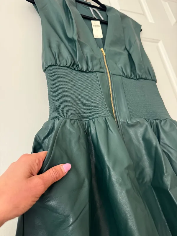 Anthropologie The Tommie Faux Leather Front-Zip Mini Shirt Dress, Size XL - Image 10