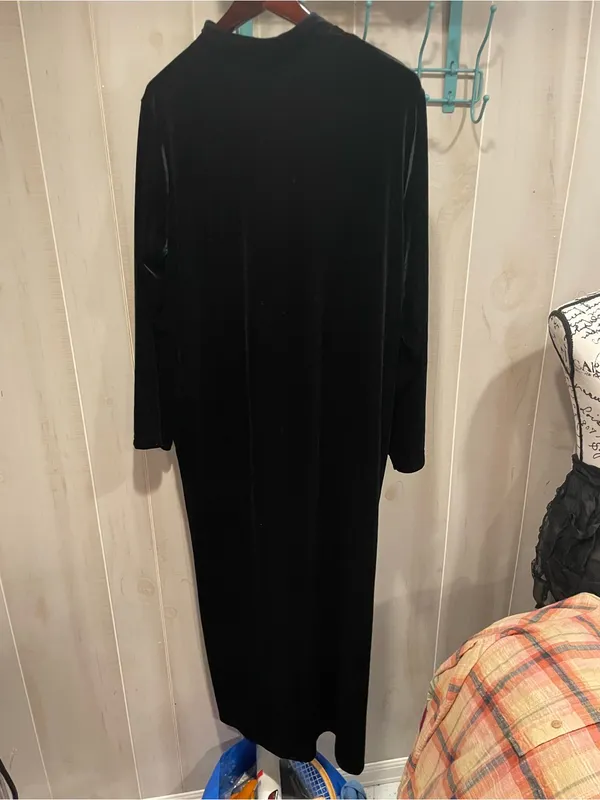 Cute 90s velvet stretchy robe house dress zip front pockets cozy soft classic - Image 7