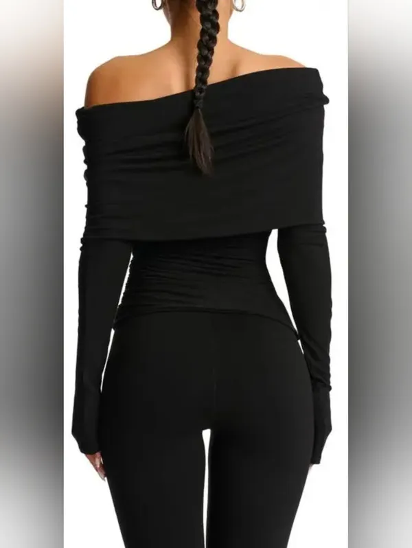 NWT Naked Wardrobe Off The Shoulder Cowl Neck Black Top Blouse Shirt L NW - Image 2