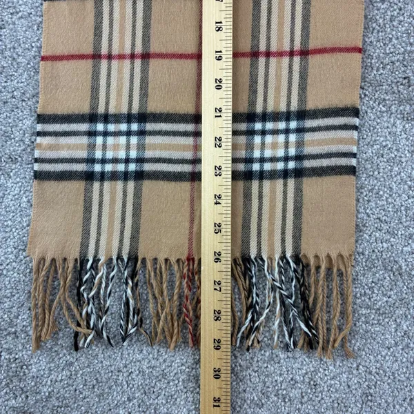V Fraas Casanova Scarf Tan Plaid Fringe Made Germany Preppy Old Money Classic OS - Image 4