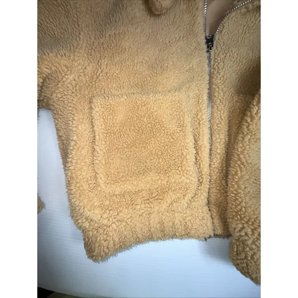 UO Urban Outfitters Cropped Teddy Jacket Fleece Deep Pile Sherpa Brown‎ M - Image 7