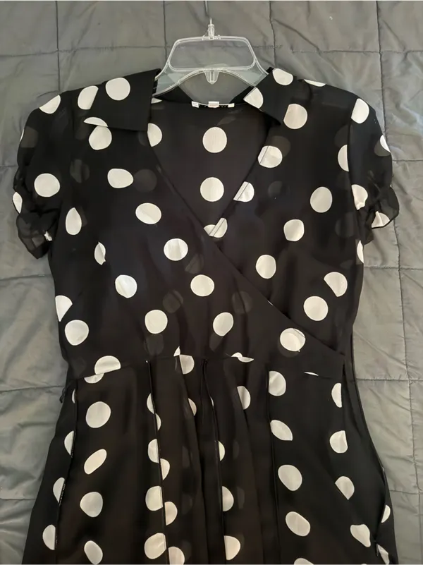 Vintage Sandra Darren black polka dot dress with ruffles Size: 10 #polkadot - Image 3
