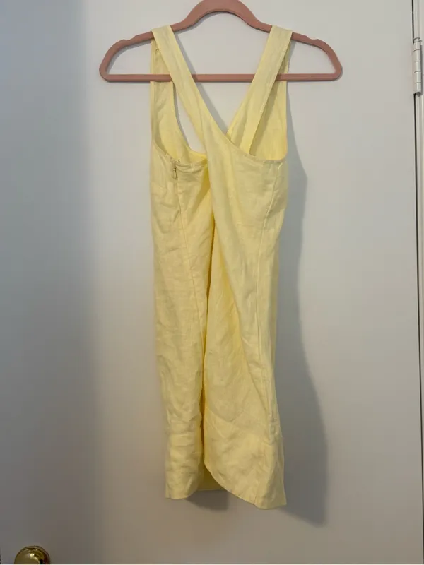 Madewell Cross-Back A-Line Mini Linen Dress in Pale Pineapple Yellow Size 00 - Image 8