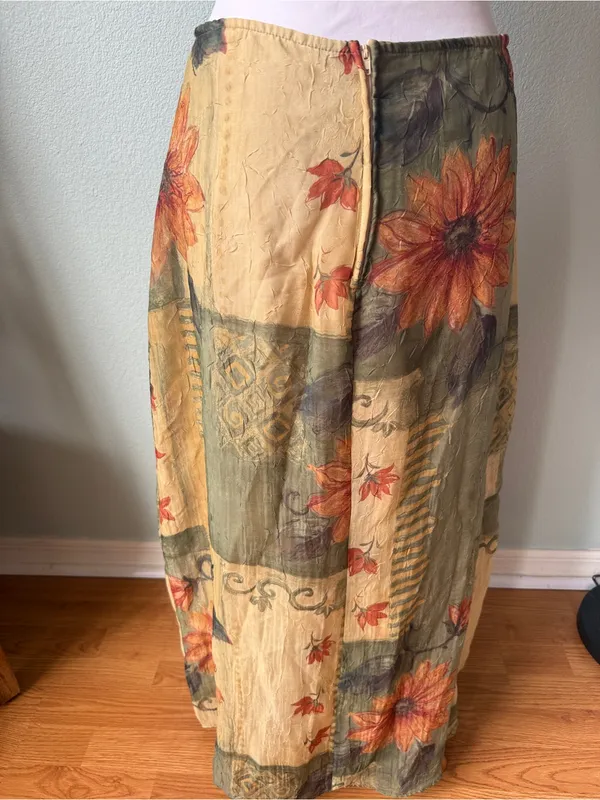 Vintage Floral Patchwork Maxi Skirt Size Large Orange - Image 4