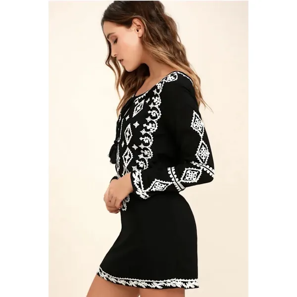 Lulus A Day in the Life Black and White Embroidered Dress Size Medium‎ Kaftan - Image 4