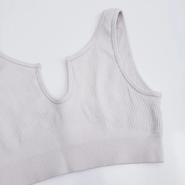 Ribbed Sleeveless Open Neckline Sports Bra - Image 3