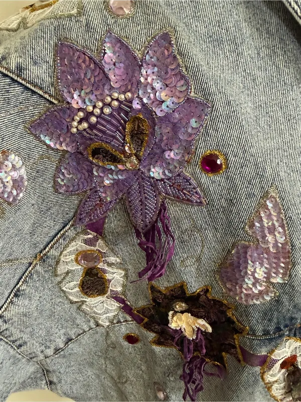 Apache by the west plus Denim Jean embellished Jacket very oversized small - Image 7