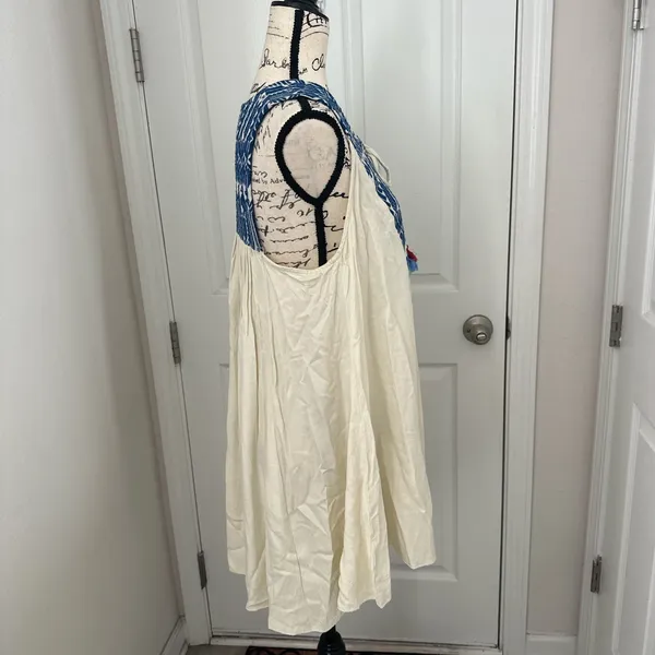 Judith March Cream Dress with Blue Embroidered Yoke and Colorful Tassels - Image 5