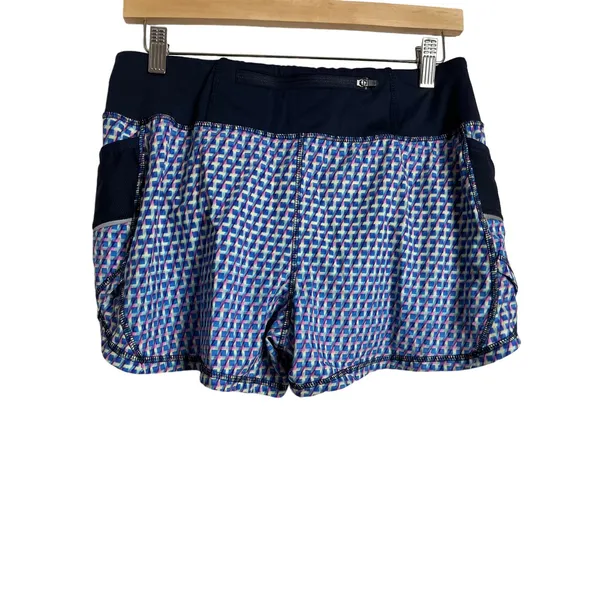 Athleta Vivid Ready Set Go Blue Geometric Print Athletic Running Shorts Size S - Image 3