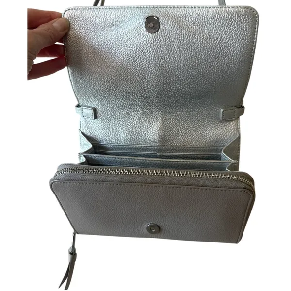 Tory Burch McGraw‎ WOC Crossbody Gray Heron Pebbled Leather Wallet - Image 9