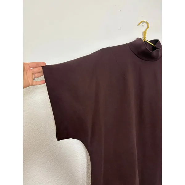Zara Brown Mock Neck Short-Sleeve Top/Dress Size Medium Tunic Minimalist - Image 8