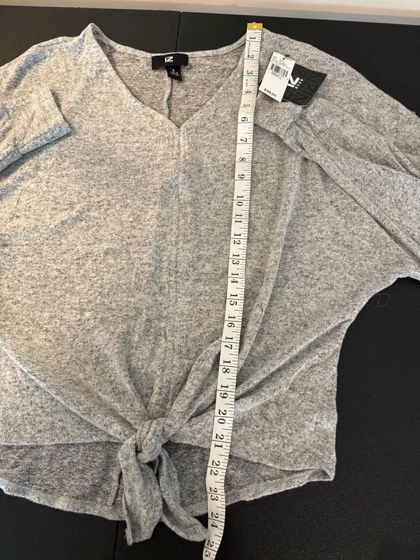 IZ Byer Sweater Size S Grey Knit Front Tie Top - Image 5