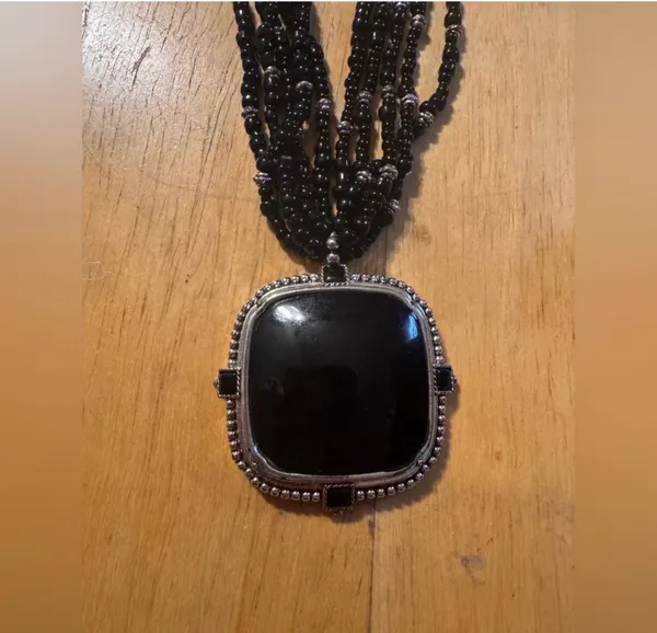 Statement Multi strand Beaded Necklace Black - Image 2