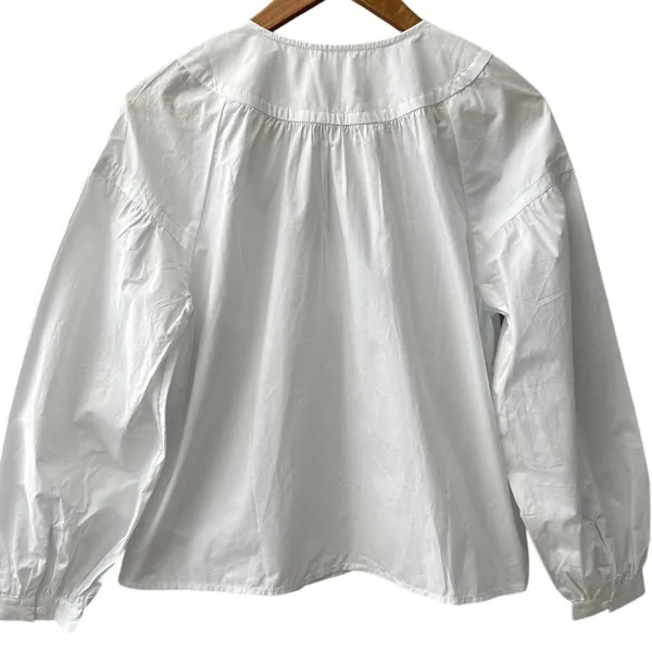 J.Crew Shirred Popover Top in Cotton Poplin Bright Gold Buttons White Size XS - Image 3